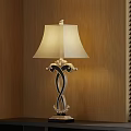 Elegant Table Lamp With Twisted Metal Base And Cream Fabric Shade On Wooden Wall Background