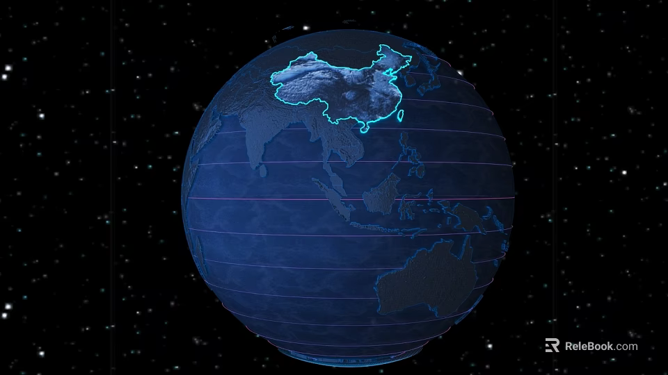 3D Blue Globe With Highlighted China Region And Latitude Lines On Starry Background 3d model 