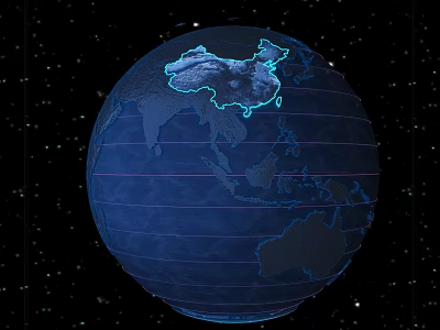 3D Blue Globe With Highlighted China Region And Latitude Lines On Starry Background 3d model