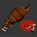 Kids Cowboy Toy Girl With Red Hat And Brown Standing Horse