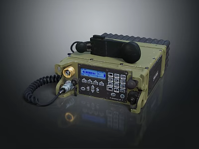 Military Grade Radio Communication Device With Blue LCD Display Control Buttons And Coiled Cable 3d model