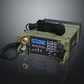 Military Grade Radio Communication Device With Blue LCD Display Control Buttons And Coiled Cable