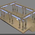 Ancient Style Structural Frame With Stone Columns Glowing Blue Strips Geometric Patterns And Steps 3d model