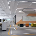 Modern Public Office Space With Open Workstations Bright Lighting And Colorful Lounge Area