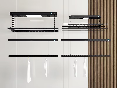 Black Clothes Drying Racks With Hanging Rods And White Towels On Wall 3d model