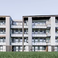 Modern Multistory Apartment Building With Glass Balconies Metal Exterior And Green Grass Surroundings