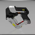 Sci Fi Futuristic Weapon Featuring White Black Body Yellow Warning Labels And Ring Grip Structure 3d model