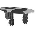 Stylish Black And White Dining Table Set With Cow Print Tabletop And Unique Legs