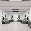 Modern Tech Exhibition Hall With Display Monitors Wall Posters And Ceiling Lights 3d model