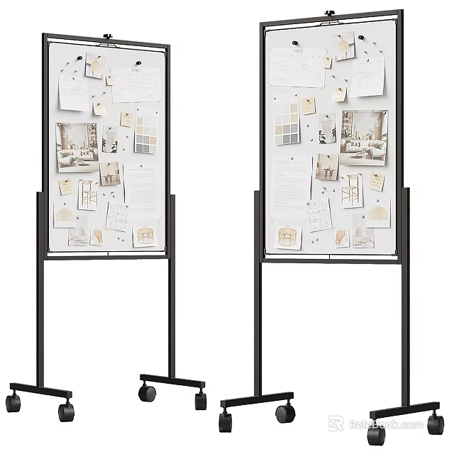Mobile Architectural Design Display Boards With Sketches Photos On Stands 3d model 