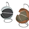 Modern Spherical Hanging Chair In Silver And Brown With Metal Stand Design
