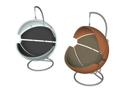 Modern Spherical Hanging Chair In Silver And Brown With Metal Stand Design 3d model