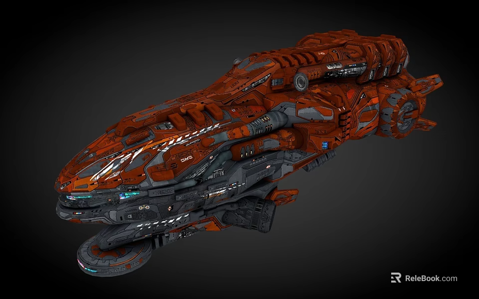 Red Cosmic Spaceship With Intricate Futuristic Structure For Space Exploration Missions 3d model 
