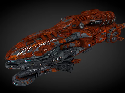 Red Cosmic Spaceship With Intricate Futuristic Structure For Space Exploration Missions 3d model