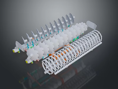 White Mechanical Components Featuring Blades And Circular Structures For Industrial Machinery 3d model