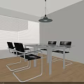 Modern Glass Top Dining Table Set With Black Chairs Metal Frame And Wooden Floor