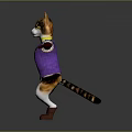 Animated Game Movie Cat Character With Colorful Fur Purple Vest Red Gloves And Brown Boots