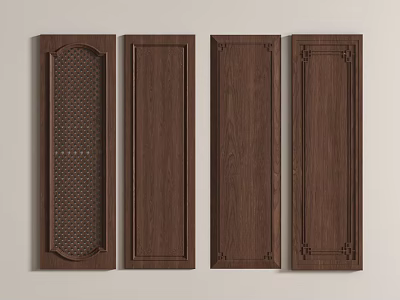 Dark Wooden Door Panels With Various Carved Patterns And Textured Surface Designs 3d model