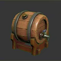 Wooden Barrel With Metal Hoops Spigot And Stand Vintage Decorative Design