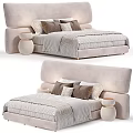 Modern Double Bed With Upholstered Headboard Soft Pillows And Bedside Tables