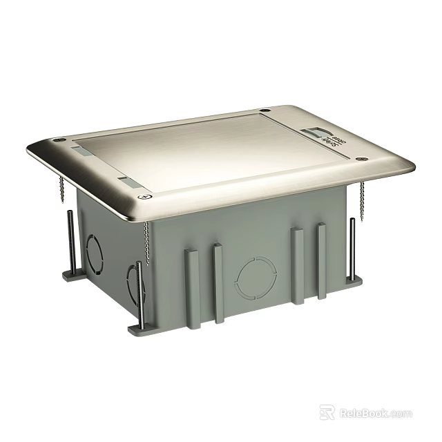 Sturdy Stainless Steel Hinged Cover Electrical Floor Box With Mounting Brackets 3d model 