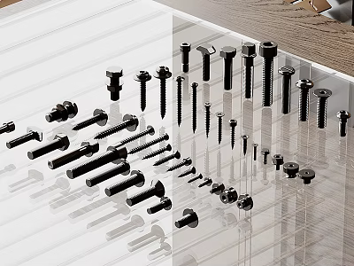 Various Hardware Tools Including Bolts Screws And Fasteners In Organized Storage Drawer 3d model