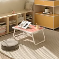Cozy Room Decor With Foldable Pink Table Gray Cushion Storage Shelves Magazines Plants And Books
