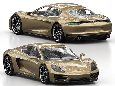 Golden Porsche Sports Car Exterior Design With Sleek Body And Modern Headlights 3d model