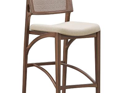 Modern Bar Stool With Wooden Frame Light Padded Seat And Woven Backrest Design 3d model