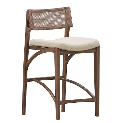 Modern Bar Stool With Wooden Frame Light Padded Seat And Woven Backrest Design 3d model