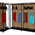 Retail Display Shelving with Hanging Fashionable Dresses Handbags and Shoes