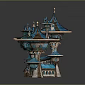 Fantasy Style Castle Architecture With Multiple Blue Roof Towers And Decorative Spires