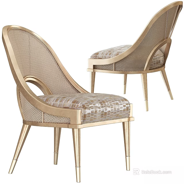 Elegant Leisure Chair With Golden Metal Frame Woven Backrest And Padded Seat 3d model 