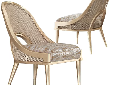 Elegant Leisure Chair With Golden Metal Frame Woven Backrest And Padded Seat 3d model