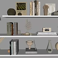 Stylish Decorative Ornaments Set On White Shelves With Books Lamps Sculptures And Vases