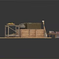 Traditional Market Stall Display With Wooden Crates Clay Pot Bananas And Woven Straw