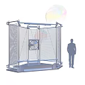 Art Installation With Metal Frame Mesh Structure Fan Floating Bubbles And Human Figure 3d model