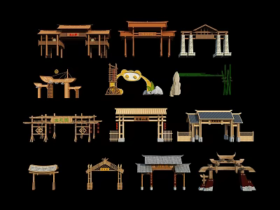 Traditional Chinese Entrance Gates With Various Wooden Structures And Ornate Details 3d model