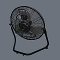 Two Floor Standing Industrial Fans With Black Metal Frames And Different Blade Colors
