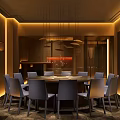 Elegant Modern Private Dining Room Interior With Round Dining Table Gray Chairs And Warm Lighting 3d model
