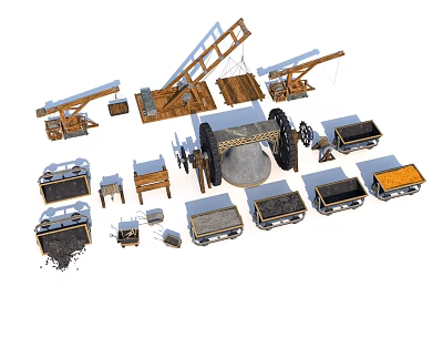 Ancient Siege Weapons Collection Featuring Catapult Battering Ram And Wooden Carts 3d model