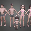 Group of 3D Character Models Male Female and Child Figures in Underwear Standing Pose 3d model