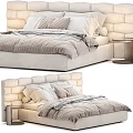 Modern Double Bed With Tufted Headboard Soft Pillows Cozy Duvet And Nightstand