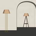 Modern Floor Lamps With Beige Fabric Shades And Metal Tripod Bases In Minimalist Interior