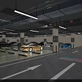 Spacious Indoor Parking Garage With Columns Letter Signs Parked Cars Ceiling Lights And Floor Arrows