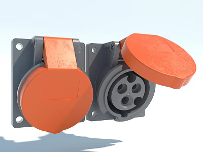 Industrial Electrical Socket Receptacles With Orange Safety Covers And Gray Base Plates 3d model