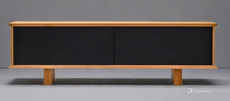 Modern Wooden Entryway Side Cabinet With Black Doors And Support Legs Design 3d model 