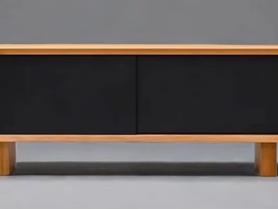 Modern Wooden Entryway Side Cabinet With Black Doors And Support Legs Design 3d model