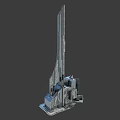 Cartoon Scene Featuring Futuristic Tower With Mechanical Structures And Metallic Details