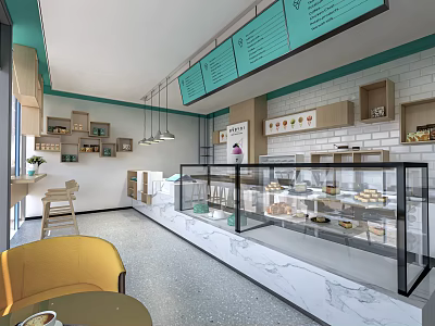 Bright Bubble Tea Shop Interior With Display Cases And Seating 3d model